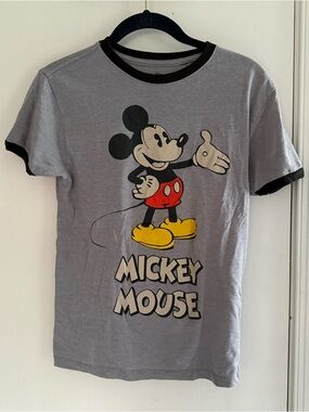 Disney Grey Mickey Mouse Short Sleeve Tee with Black Trim Size L